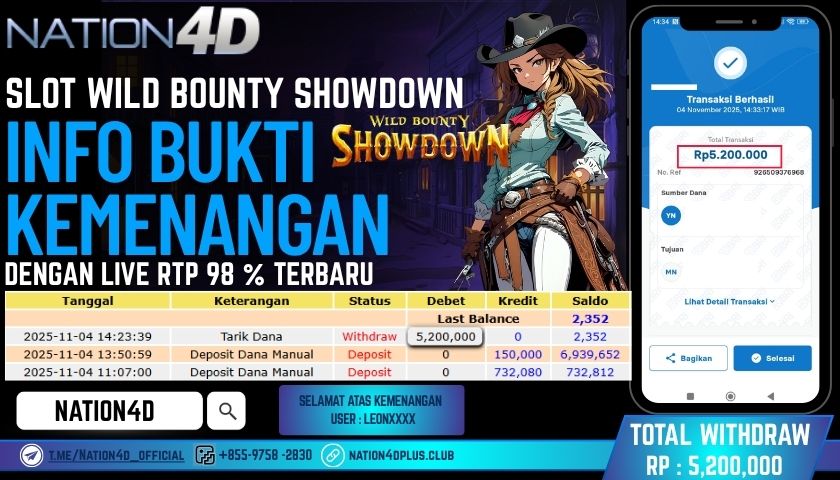 NATION4D -SLOT WILD BOUNTY SHOWDOWN RP.5,200,000 LUNAS!