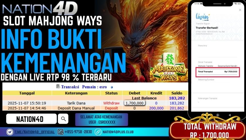 NATION4D -SLOT MAHJONG WAYS RP.1,700,000 LUNAS!