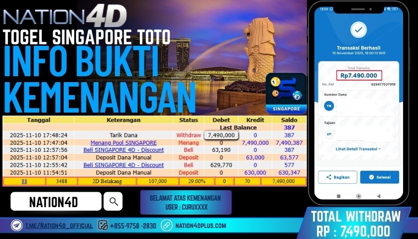 NATION4D -TOGEL SINGAPORE TOTO RP.7,490,000 LUNAS!