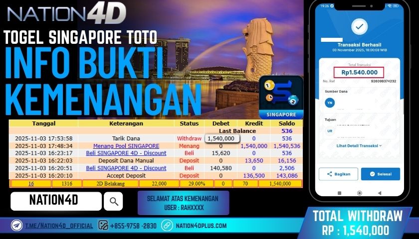 NATION4D -TOGEL SINGAPORE TOTO RP.1,540,000 LUNAS!
