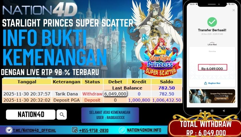 NATION4D -SLOT STARLIGHT PRINCESS SUPER SCATTER RP.6.049.000 LUNAS!
