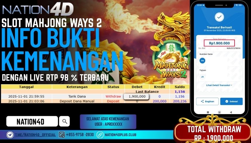 NATION4D -SLOT MAHJONG WAYS 2 RP.1,900,000 LUNAS!