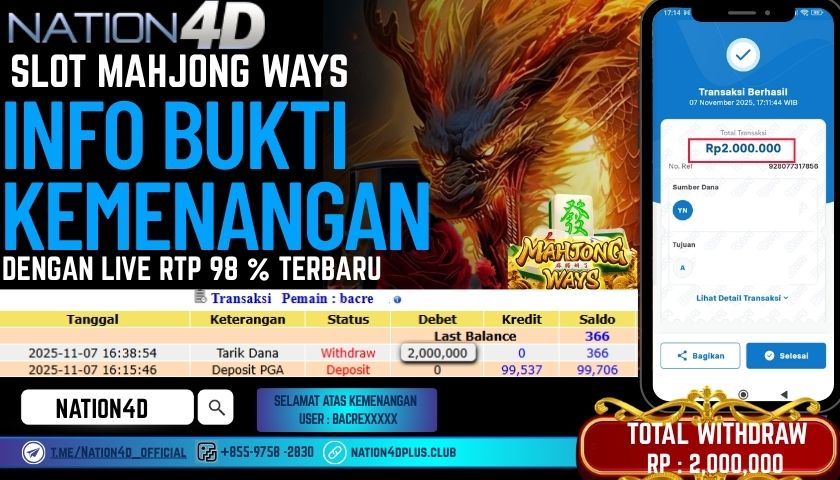NATION4D -SLOT MAHJONG WAYS RP.2,000,000 LUNAS!