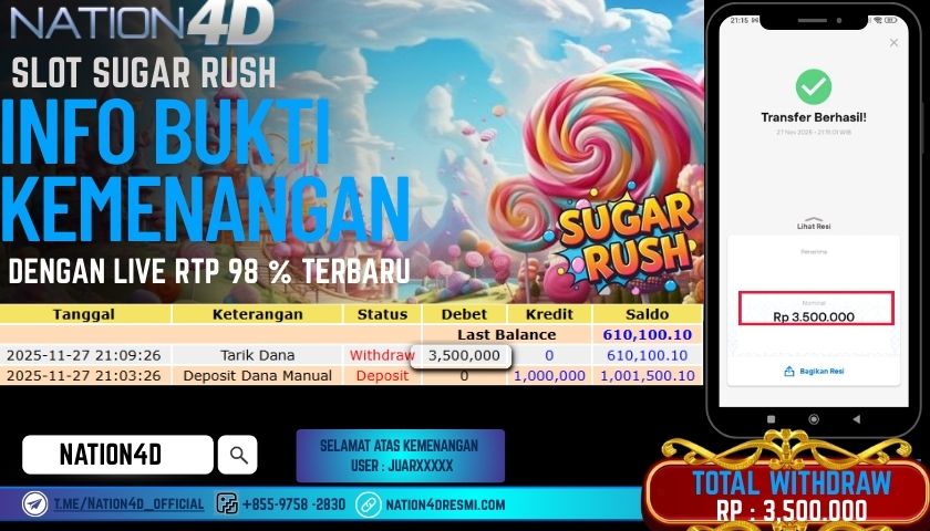 NATION4D -SLOT SUGAR RUSH RP.3,500,000 LUNAS!