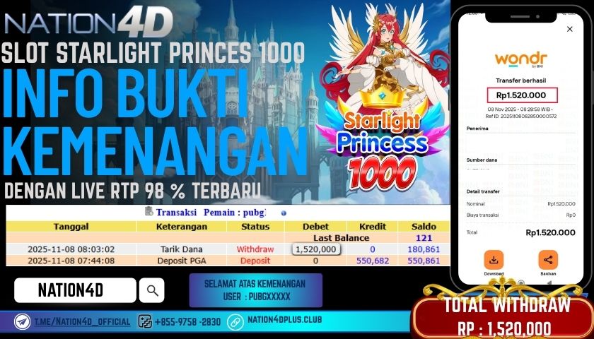 NATION4D -SLOT STARLIGHT PRINCES 1000 RP.1,520,000LUNAS!