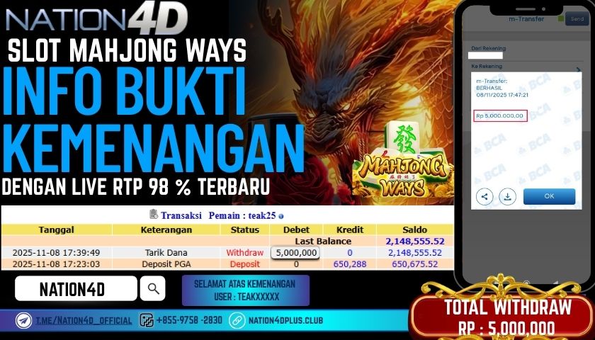 NATION4D -SLOT MAHJONG WAYS RP.5,000,000 LUNAS!