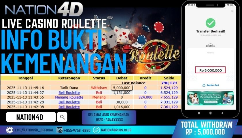 NATION4D -LIVE CASINO ROULETTE  RP.5,000,000 LUNAS!