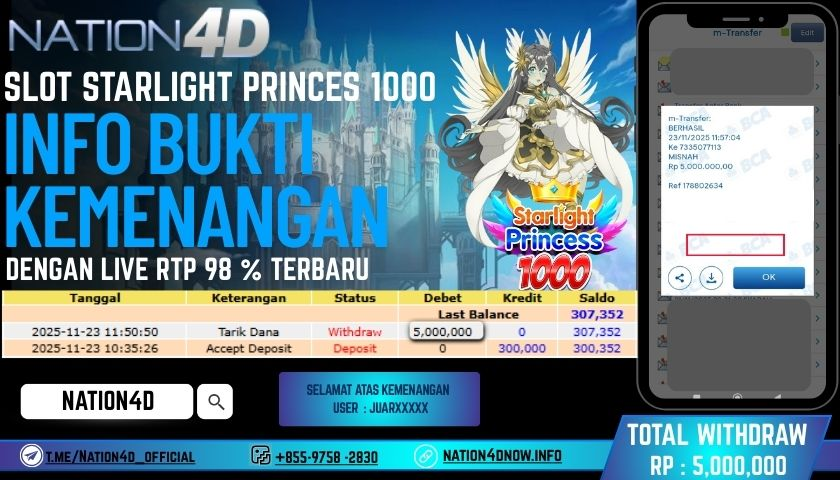 NATION4D -SLOT STARLIGHT PRINCESS 1000 RP.5.000.000 LUNAS!