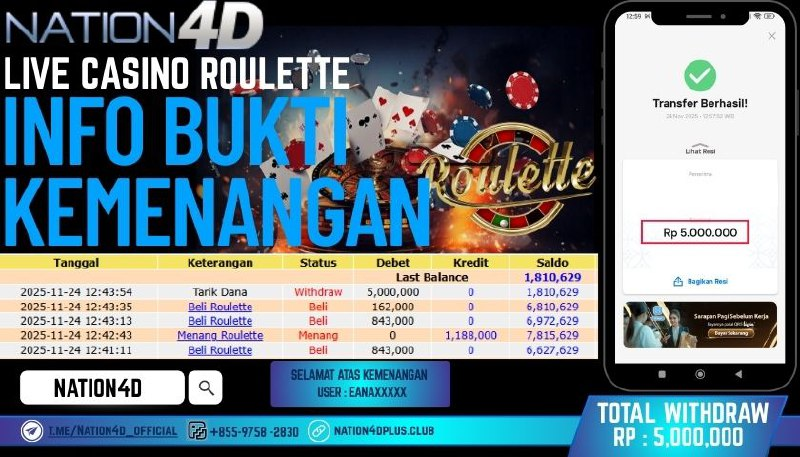 NATION4D -LIVE CASINON ROULETTE RP.5,000,000 LUNAS!
