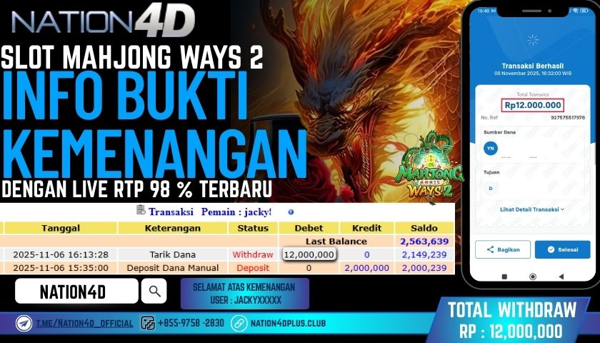 NATION4D -SLOT MAHJONG WAYS 2 RP.12,000,000 LUNAS!