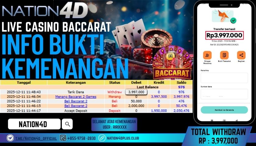 NATION4D -LIVE CASINO BACCARAT RP.3.997.000 LUNAS!