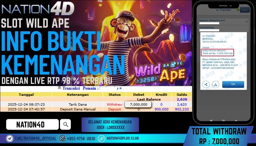 NATION4D -SLOT   WILD APE   RP.7.000.000 LUNAS!