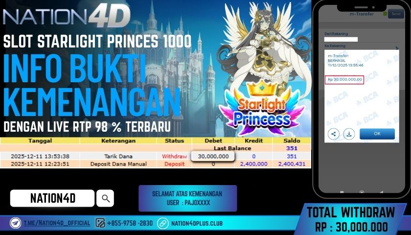 NATION4D -SLOT STARLIGHT PRINCESS 1000 RP.30.000.000 LUNAS!