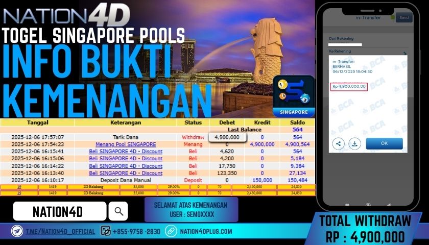 NATION4D -TOGEL SINGAPORE POOLS RP.4.900.000 LUNAS!