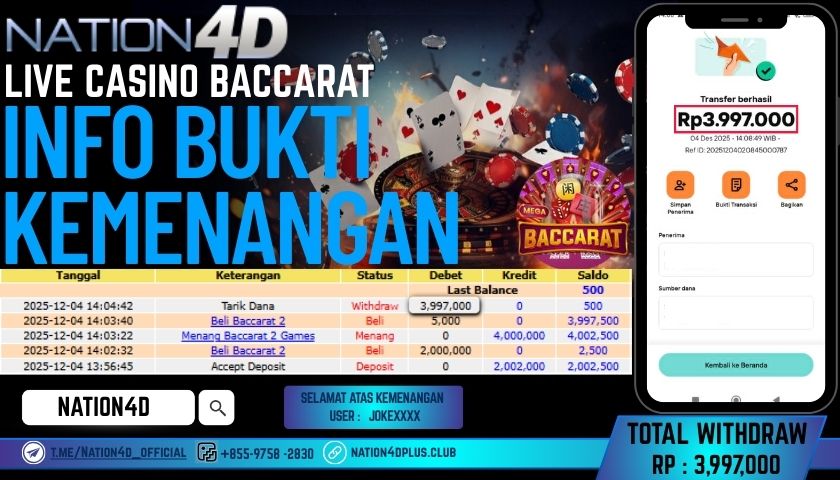 NATION4D -LIVE CASINO BACCARAT RP.3,997,000 LUNAS!