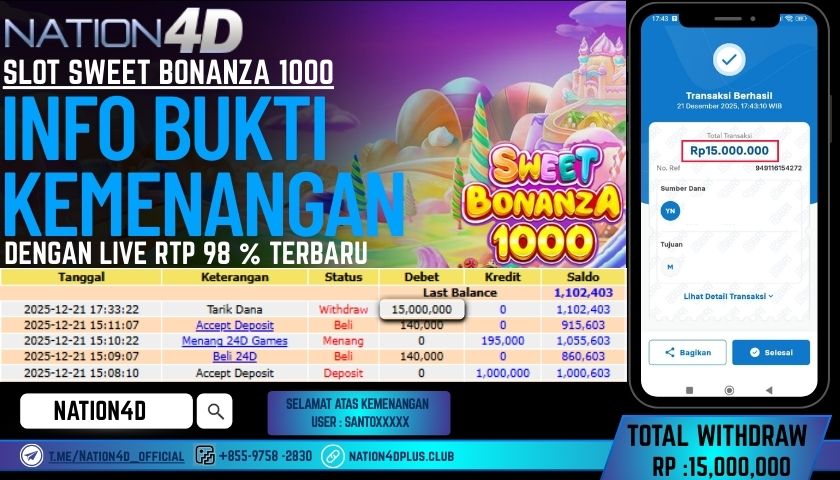 NATION4D -SLOT SWEET BONANZA 1000 RP.15.000.000 LUNAS!