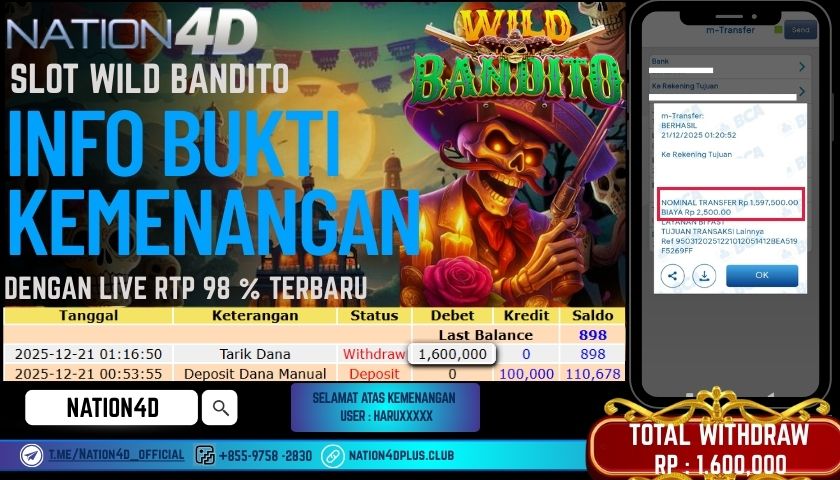 NATION4D -SLOT WILD BANDITO RP.1.600.000 LUNAS!