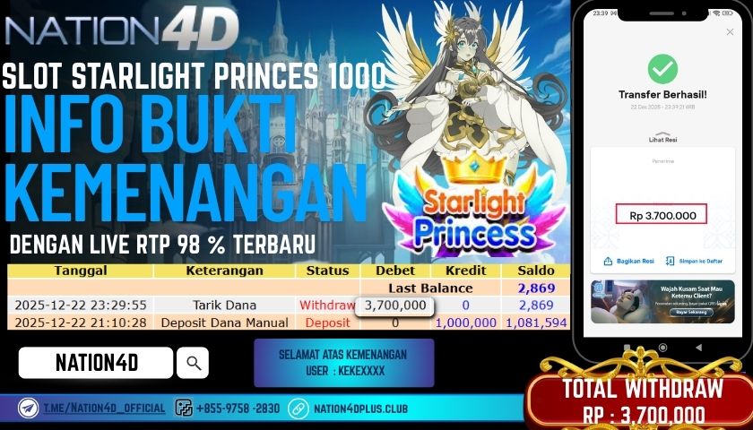NATION4D -SLOT STARLIGHT PRINCESS 1000 RP.3.700.000 LUNAS!