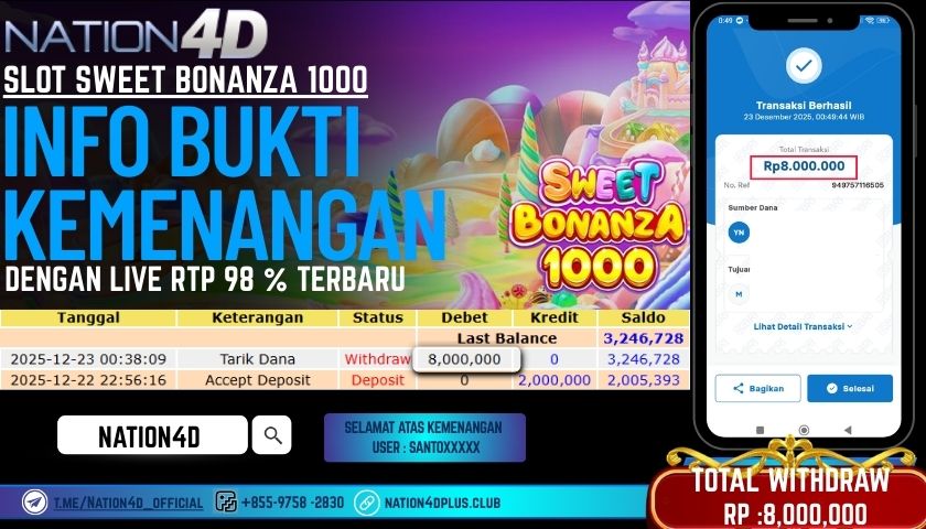 NATION4D -SLOT SWEET BONANZA 1000 RP.8.000.000 LUNAS!