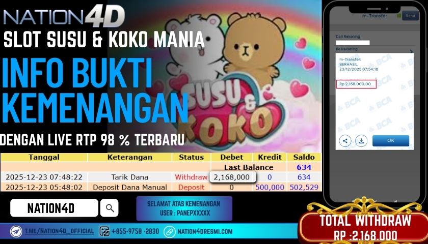 NATION4D -SLOT SUSU & KOKO MANIA RP.2.168.000 LUNAS!