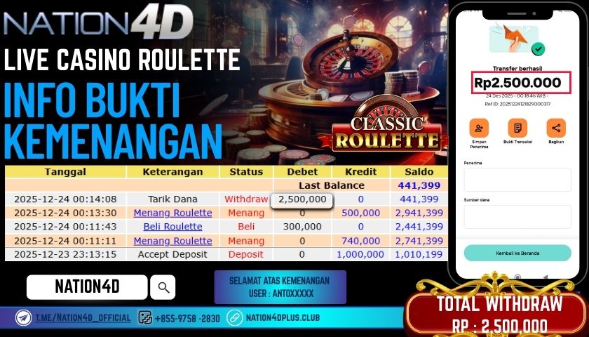 NATION4D -LIVE CASINO ROULETTE RP.2.500.000 LUNAS!