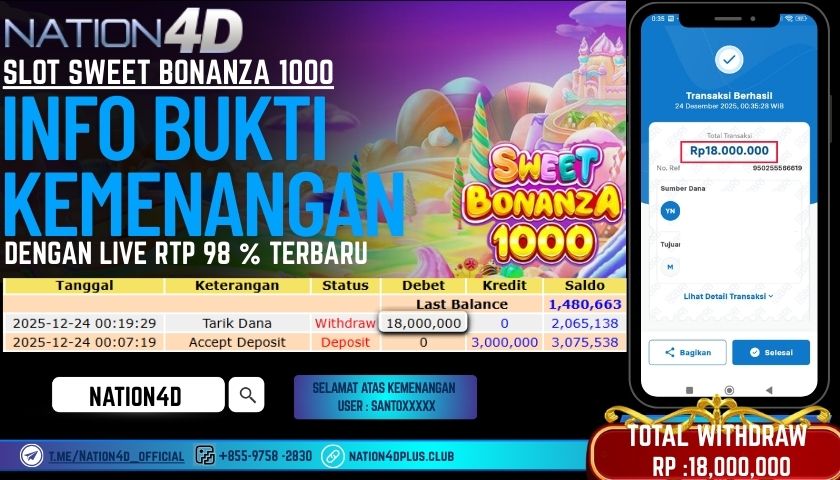 NATION4D -SLOT SWEET BONANZA 1000 RP.18.000.000 LUNAS!