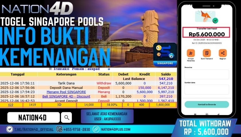 NATION4D -TOGEL SINGAPORE POOLS RP.5.600.000 LUNAS!
