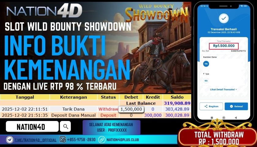 NATION4D -SLOT WILD BOUNTY SHOWDON RP.1.500.000 LUNAS!