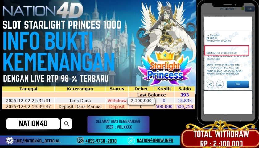NATION4D -SLOT STARLIGHT PRINCESS 1000 RP.2.100.000 LUNAS!