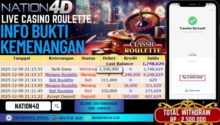 NATION4D -LIVE CASINO ROULETTE RP.2.500.000 LUNAS!