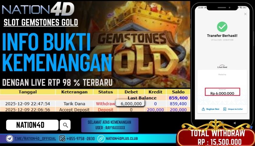 NATION4D -SLOT GEMSTONES GOLD RP.6.000.000 LUNAS!