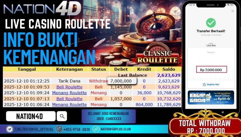 NATION4D -LIVE CASINO ROULETTE RP.7.000.000 LUNAS!