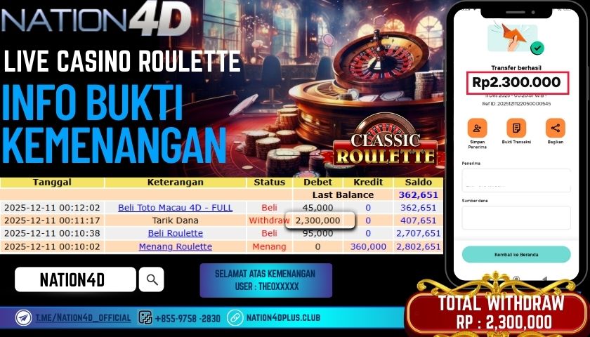 NATION4D -LIVE CASINO ROULETTE RP.2.300.000 LUNAS!