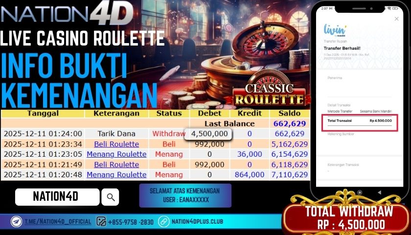 NATION4D -LIVE CASINO ROULETTE RP.4.500.000 LUNAS!