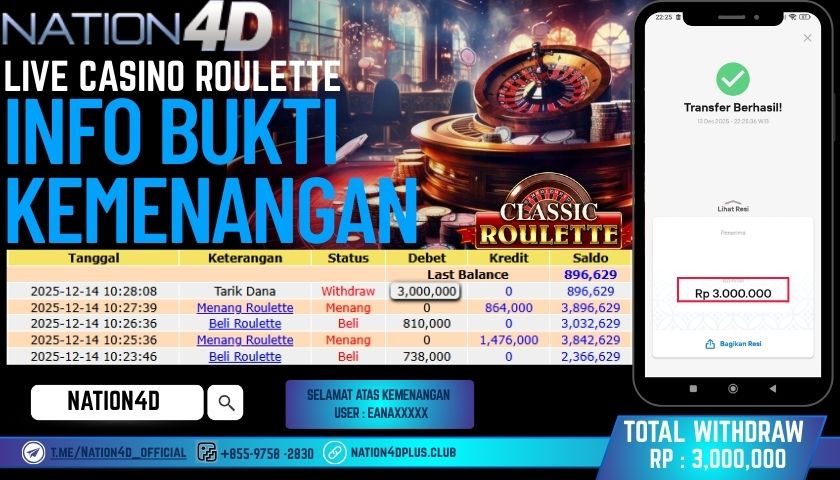 NATION4D – LIVE CASINO ROULETTE                 RP.3.000.000 LUNAS!