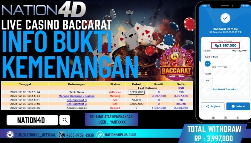 NATION4D -LIVE CASINO BACCARAT RP.3,997,000 LUNAS!