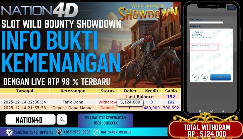 NATION4D -SLOT WILD BOUNTY SHOWDOWN RP.5.124.000 LUNAS!