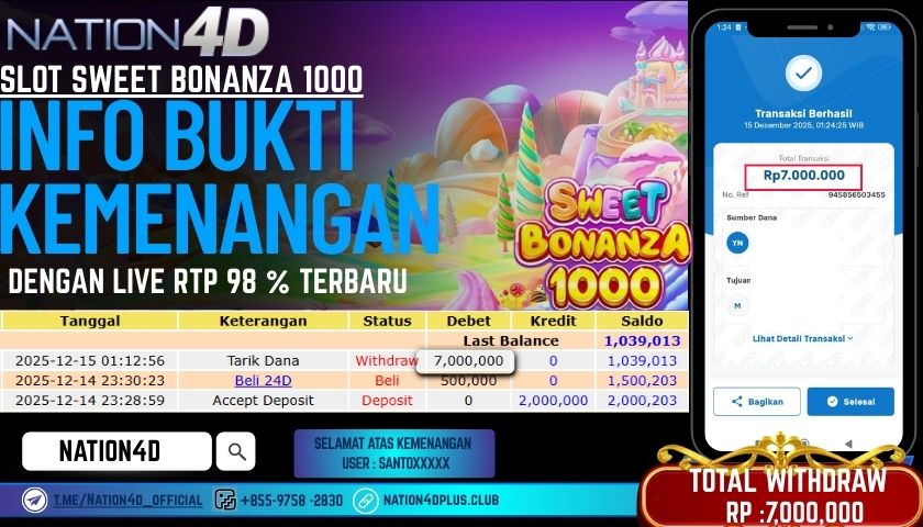 NATION4D -SLOT SWEET BONANZA 1000 RP.7.000.000 LUNAS!