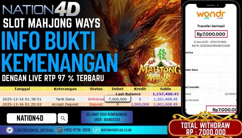 NATION4D -SLOT MAHJONG WAYS RP.7.000.000 LUNAS!