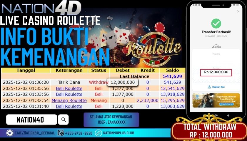 NATION4D -LIVE CASINO ROULETTE RP.12.000.000 LUNAS!
