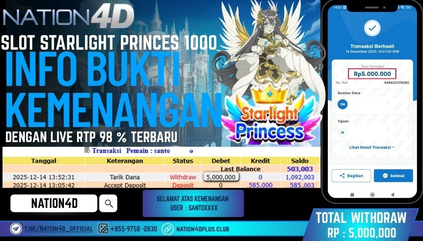 NATION4D -SLOT STARLIGHT PRINCES 1000  RP.5.000.000 LUNAS!