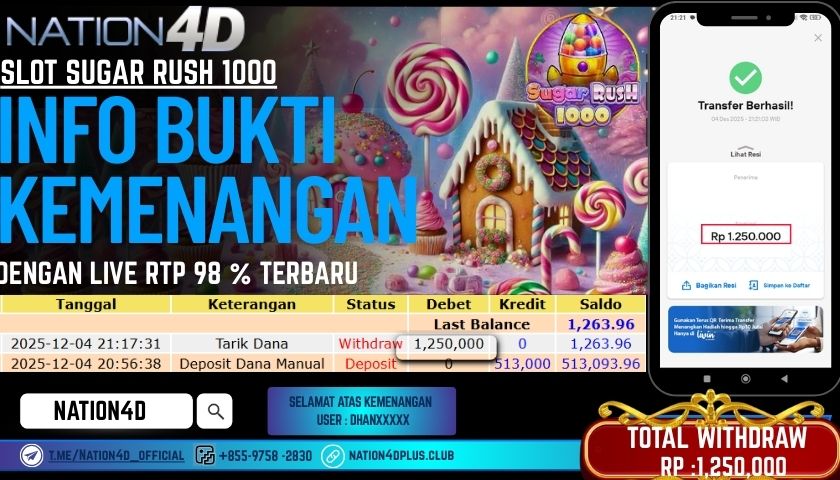 NATION4D -SLOT SUGAR RUSH 1000 RP.1.250.000 LUNAS!