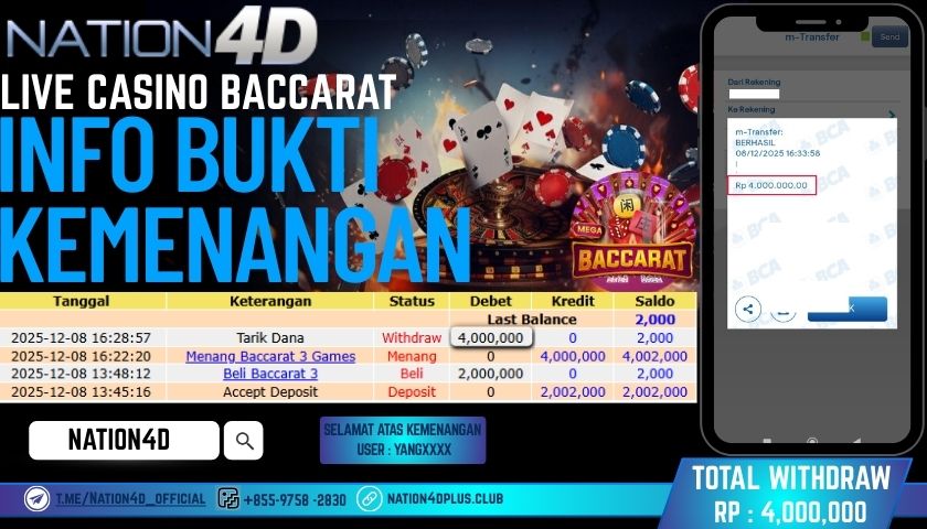 NATION4D -LIVE CASINO BACCARAT RP.4.000.000 LUNAS!