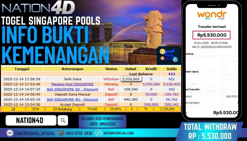 NATION4D -TOGEL SINGAPORE POOLS RP.5,530,000LUNAS!