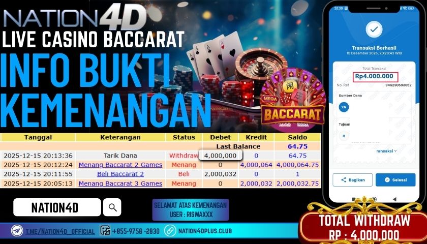 NATION4D -LIVE CASINO BACCARAT RP.4.000.000 LUNAS!