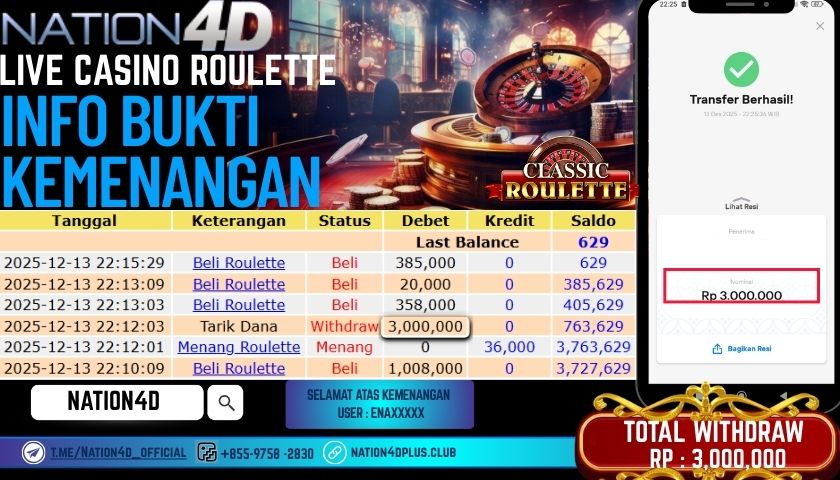 NATION4D -LIVE CASINO ROULETTE RP.3.000.000 LUNAS!